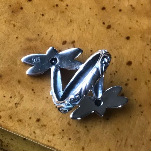 Natural Blue Sapphire Sterling Silver Dragonfly Ring Size 5 - Picture 4 of 7